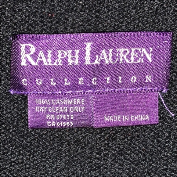 Ralph Lauren Purple Label Cashmere Shawl Black & Brown Lambskin Trim - Picture 2 of 12